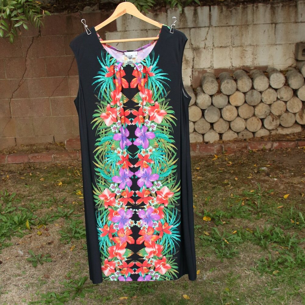 London Times Woman Sleeveless Tropical  Sheath Dress 14W